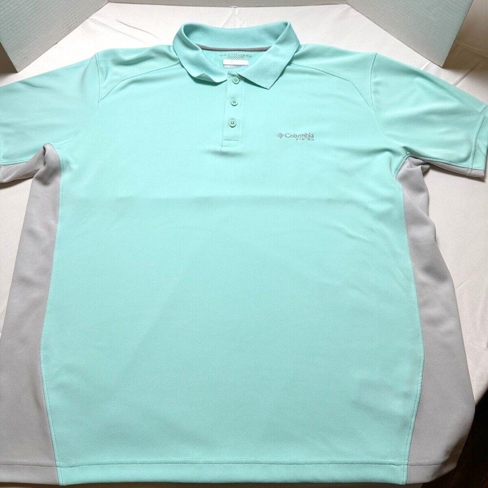 Columbia PFG Men’s XL Green And Grey Short Sleeve Vented Omnishade Fishing Polo